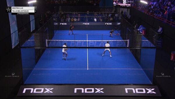 Padel court in Liverpool with robust glass panels, fencing, and LED match lighting